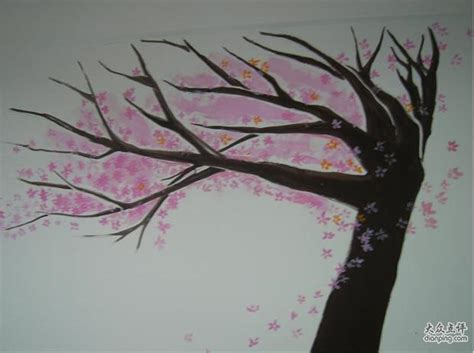 水粉樱花树画法